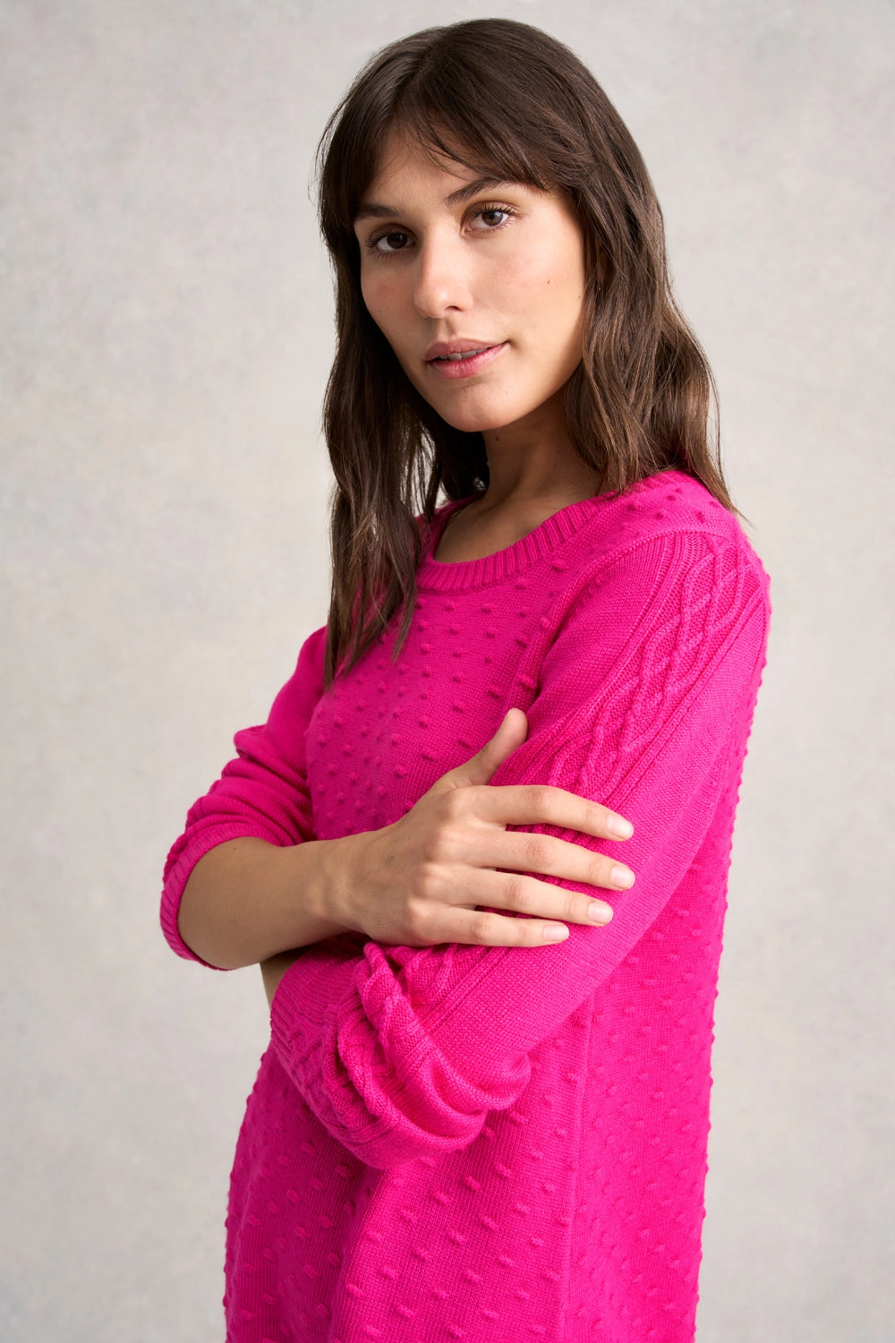 Merino Wool Popcorn Jumper - Hot Pink