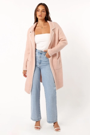 Oaklynn Contrast Stitch Coatigan - Pink