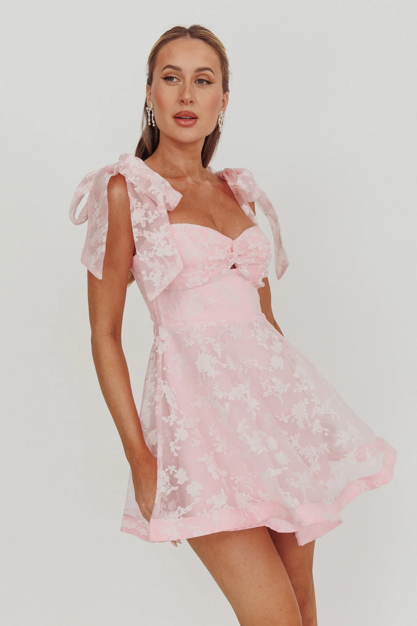 Oliana Tied Shoulders Keyhole Mini Dress Blush