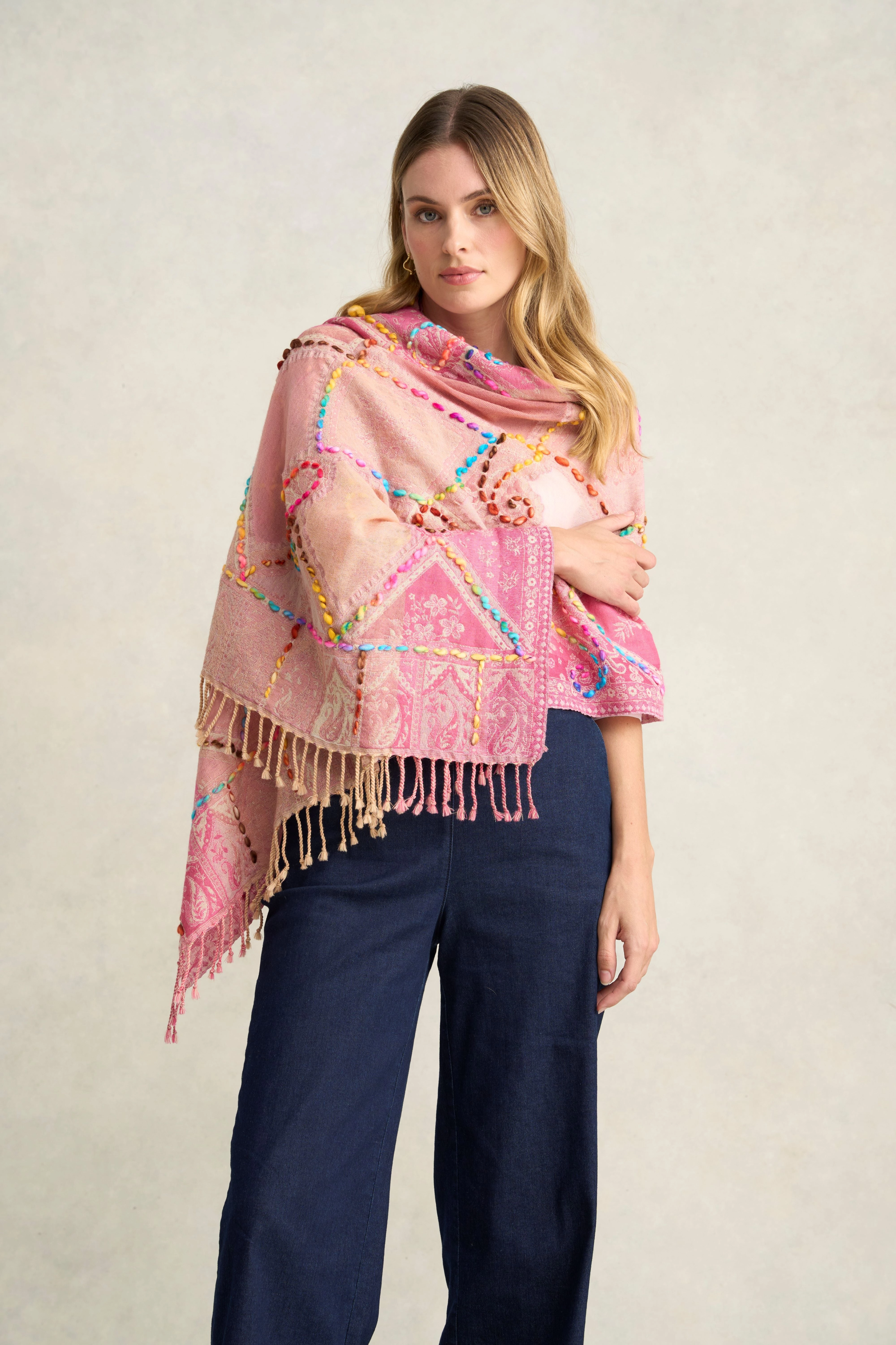Paisley Embellished Blanket Scarf - Multicolour
