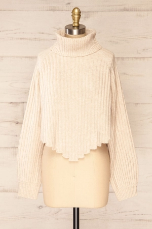 Paramaribo Beige | Asymmetrical Knit Turtleneck Sweater
