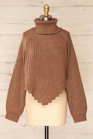 Paramaribo Brown | Asymmetrical Knit Turtleneck Sweater