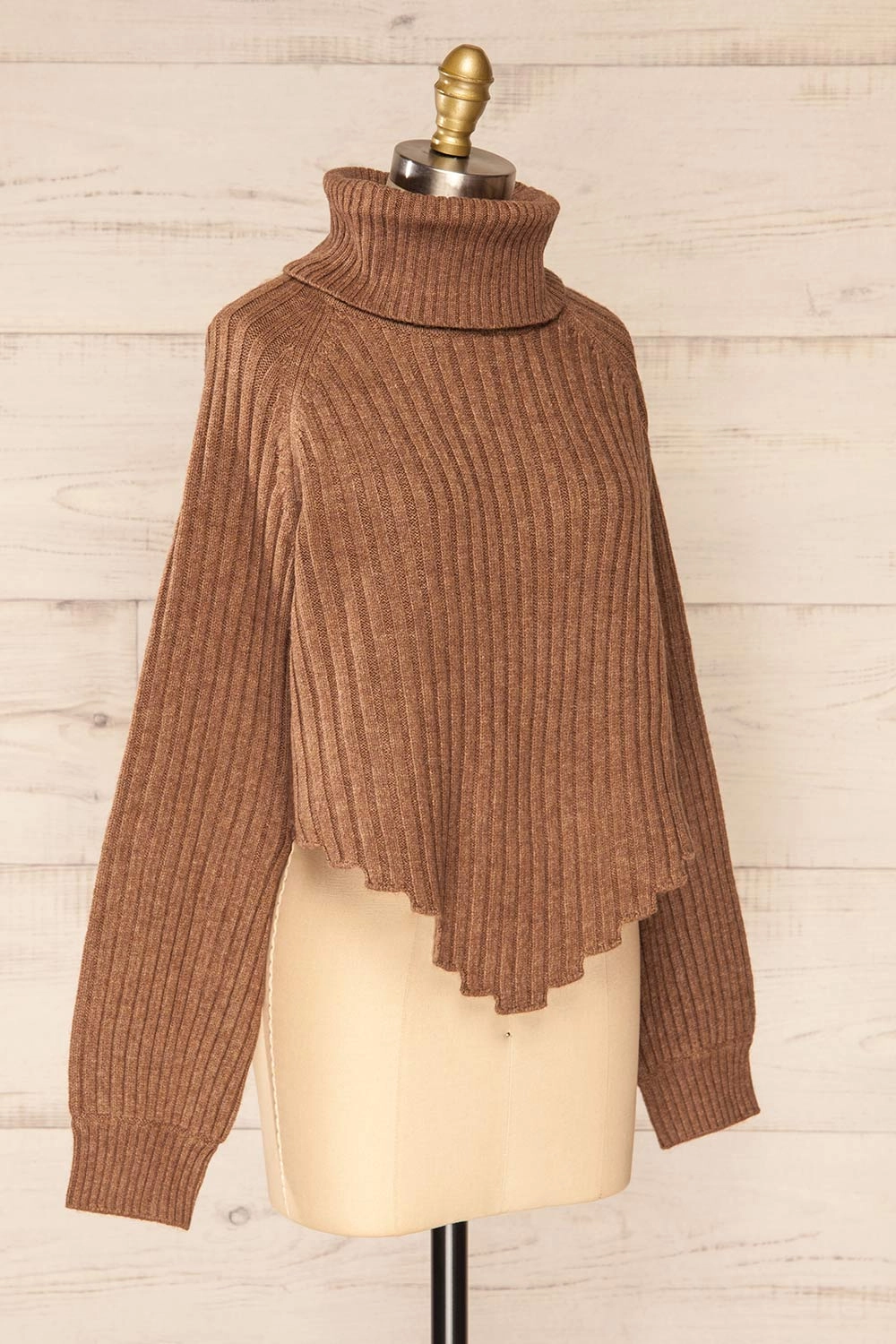 Paramaribo Brown | Asymmetrical Knit Turtleneck Sweater