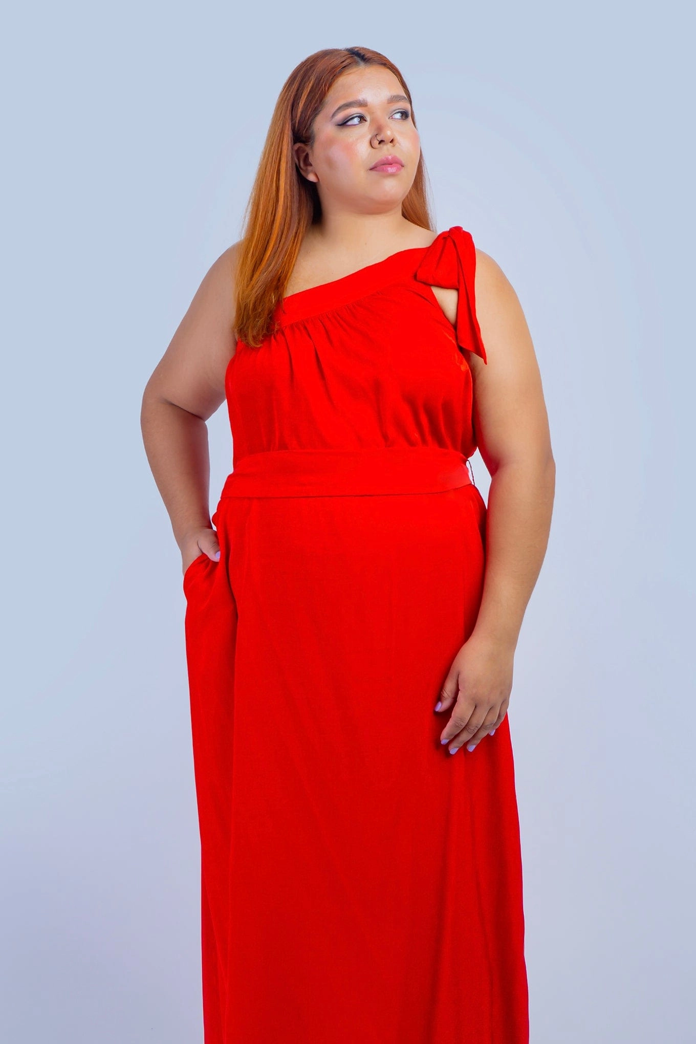 Red One Shoulder Relax Maxi Dress