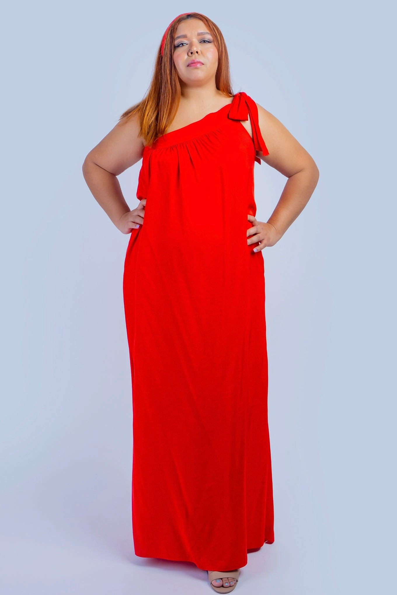 Red One Shoulder Relax Maxi Dress