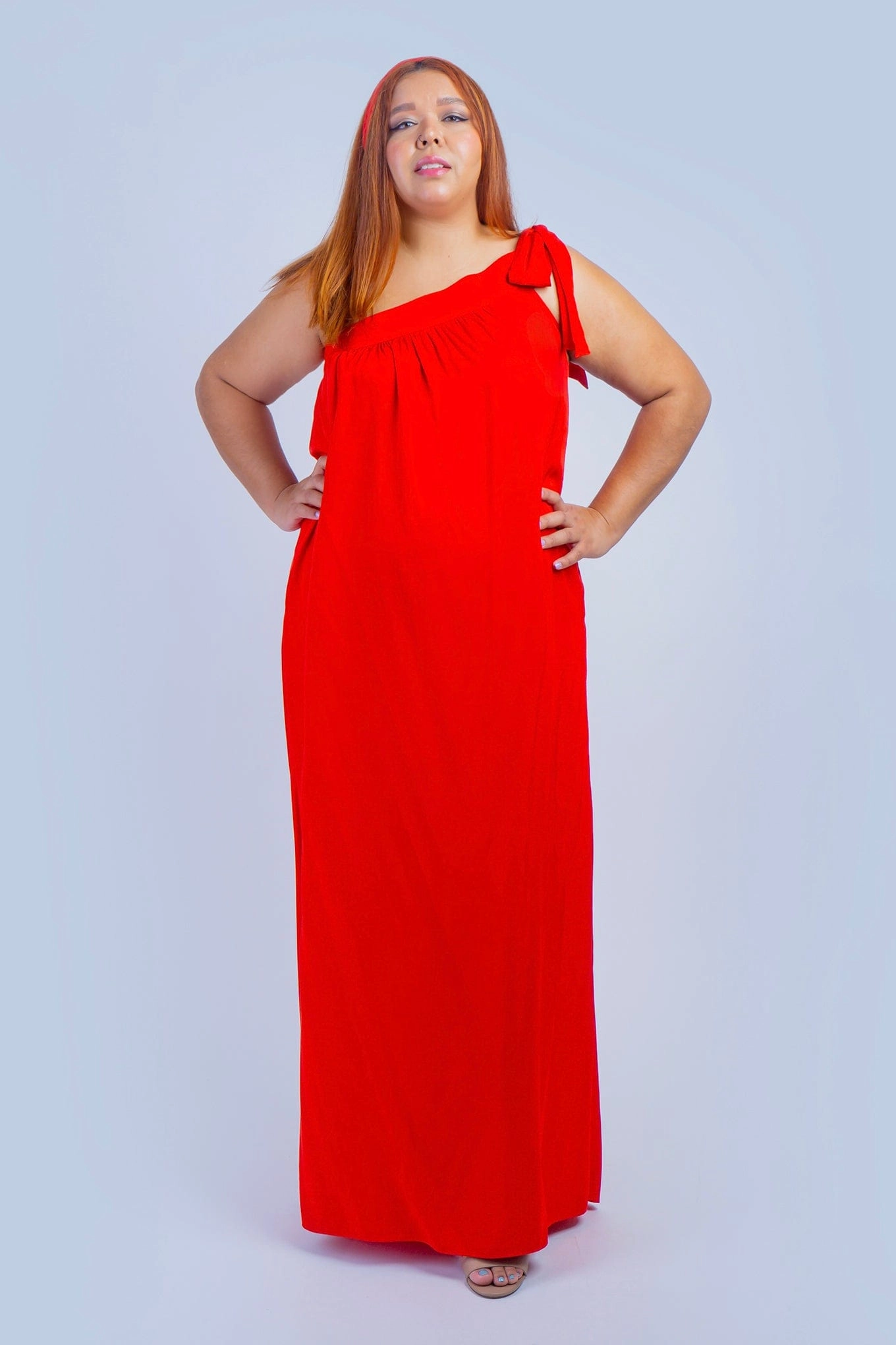 Red One Shoulder Relax Maxi Dress