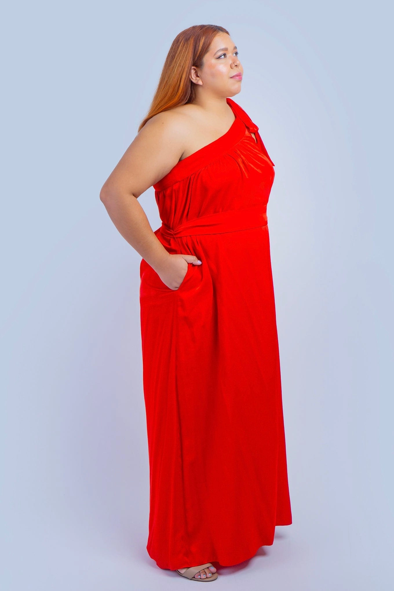 Red One Shoulder Relax Maxi Dress