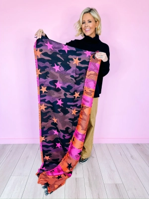 SARA CAMO STAR SCARF - BLACK