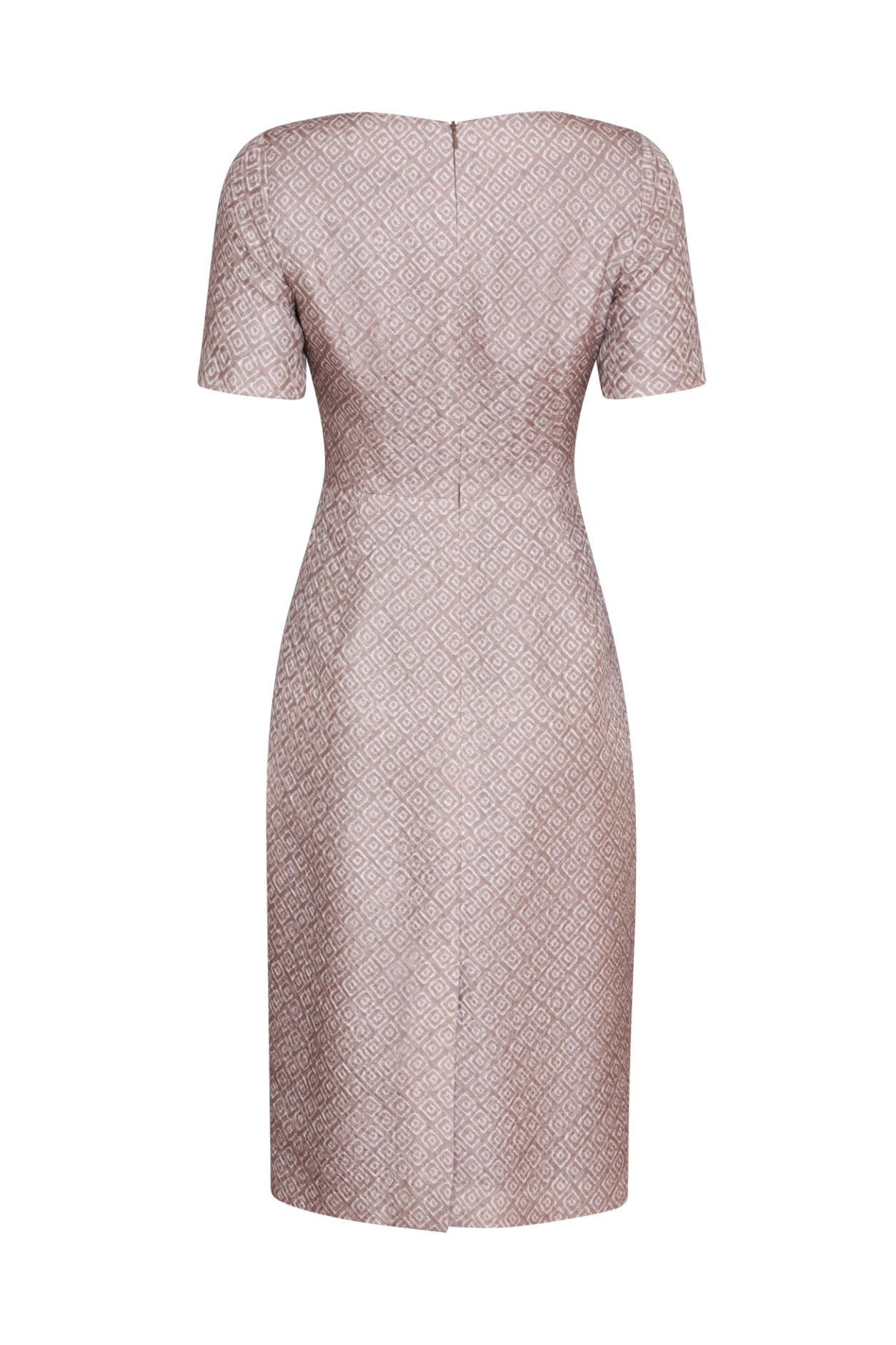 Silk/Wool Matelassé Shift Dress in Taupe/Ivory Diamond Print - Angie