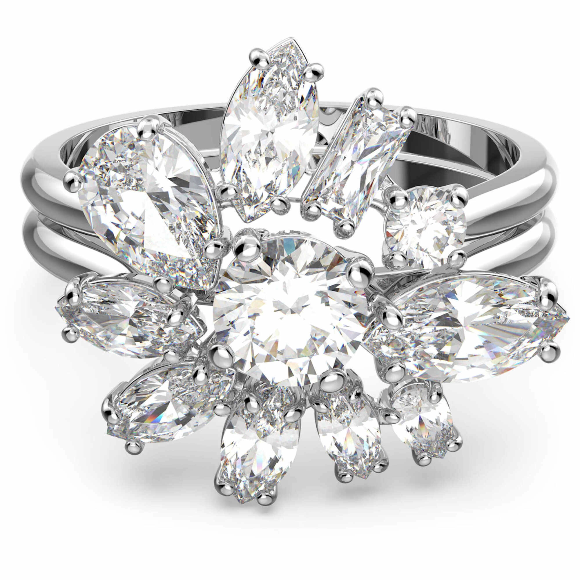 Swarovski Women's Ring - Gema Rhodium Plated Zirconia Cocktail, Size 55 | 5644665