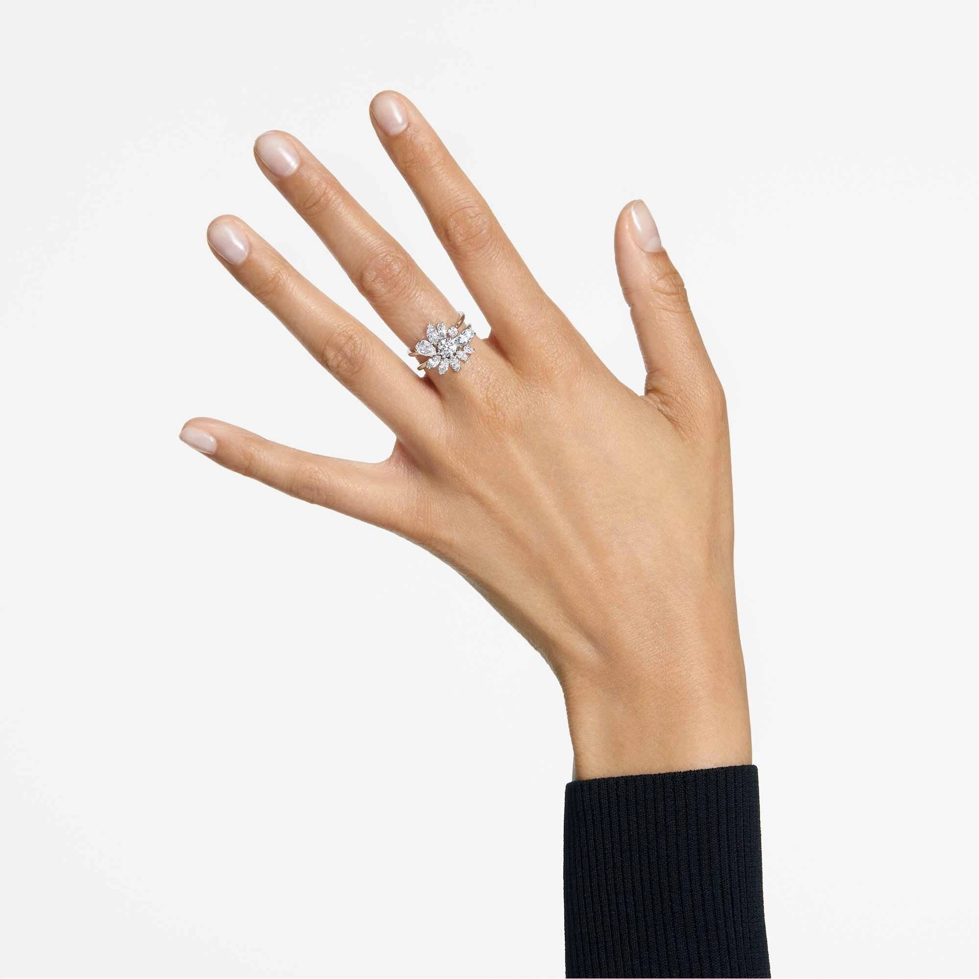 Swarovski Women's Ring - Gema Rhodium Plated Zirconia Cocktail, Size 55 | 5644665