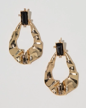 Textured Drop Hoop Earrings