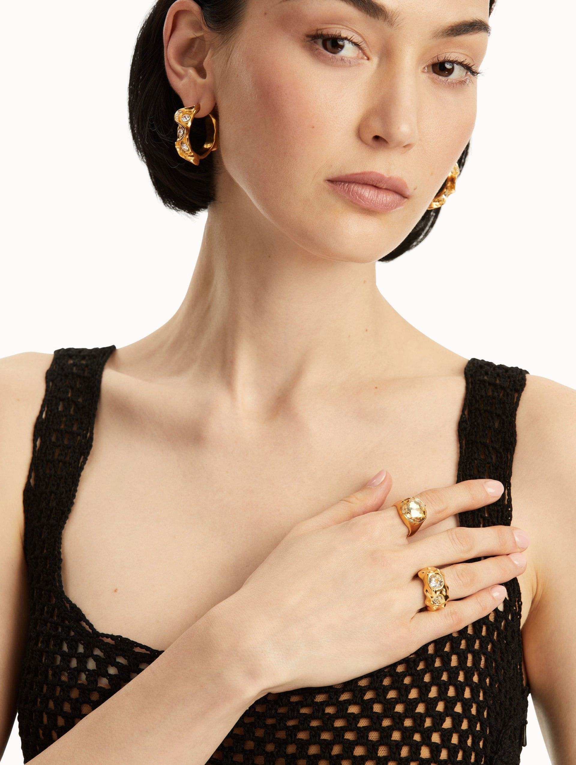 Textured Metal Crystal Ring