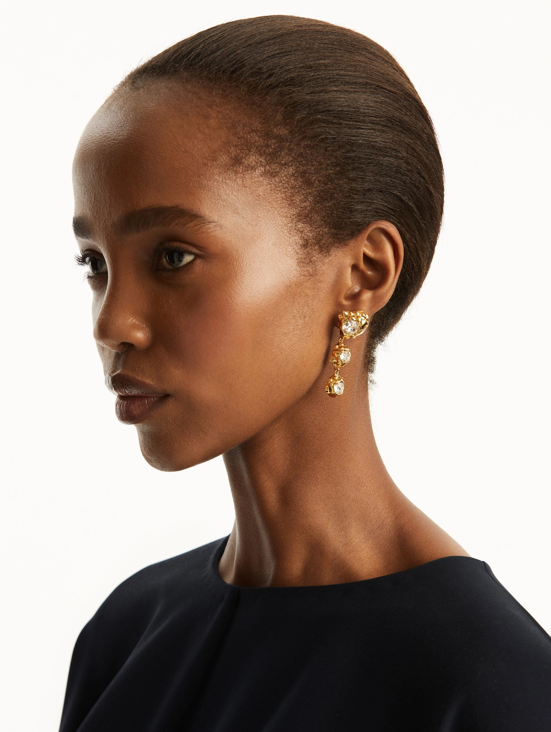 Textured Metal Triple Drop Earrings
