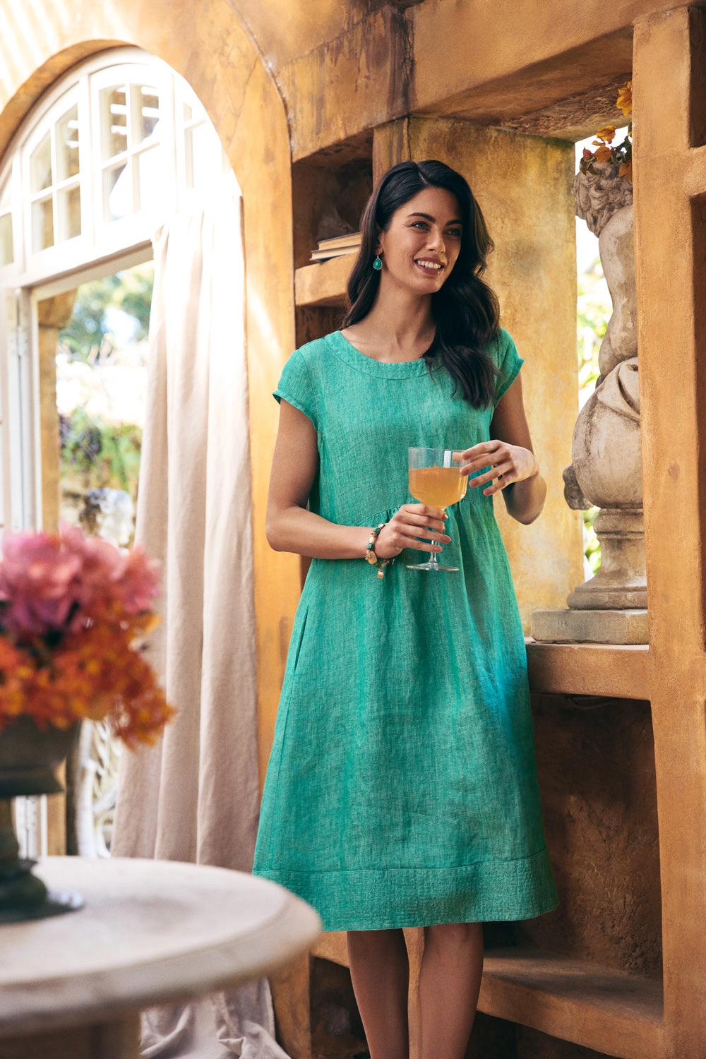 Twill Hemp Linen Shift Dress - Viridian
