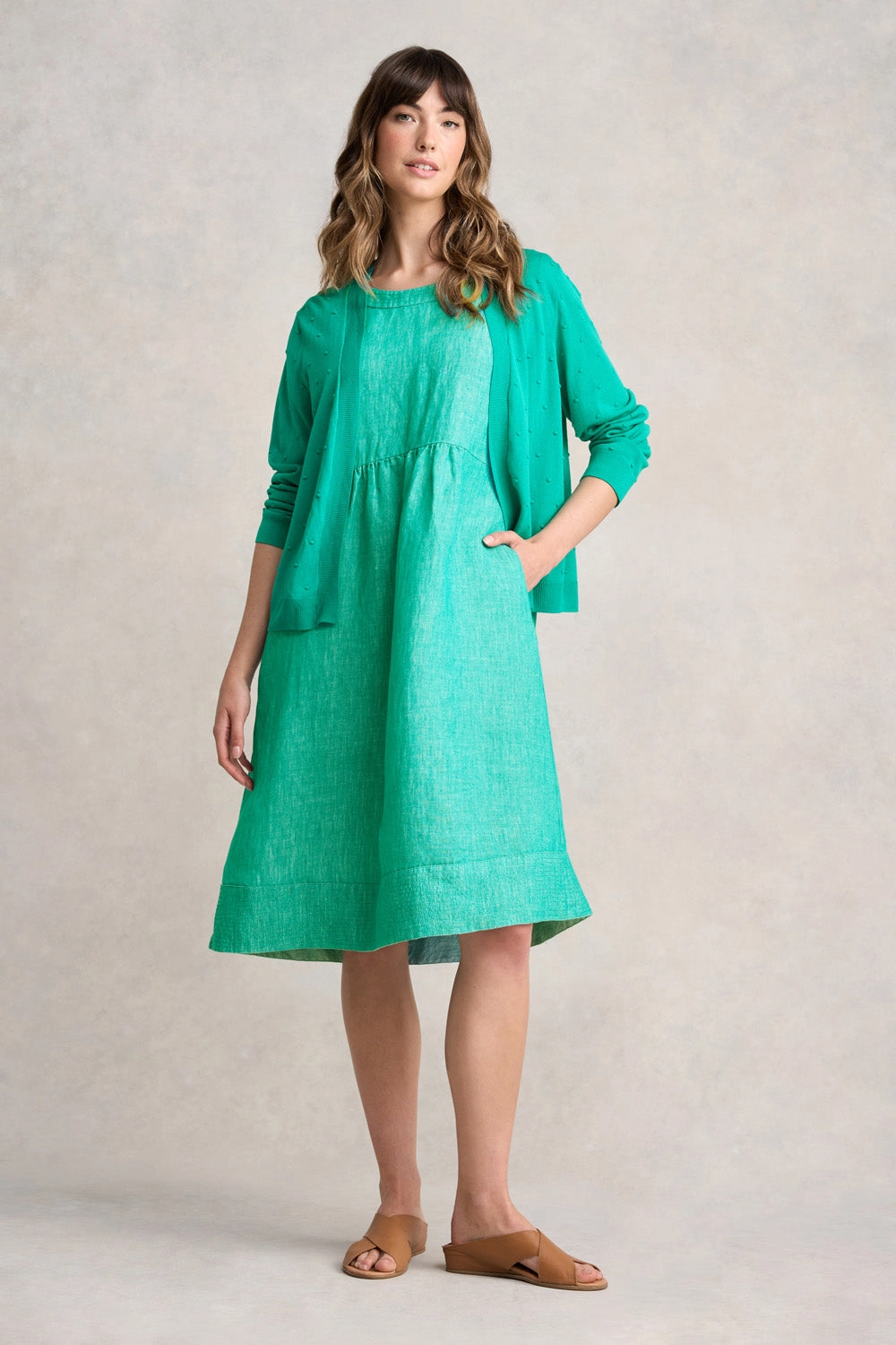 Twill Hemp Linen Shift Dress - Viridian