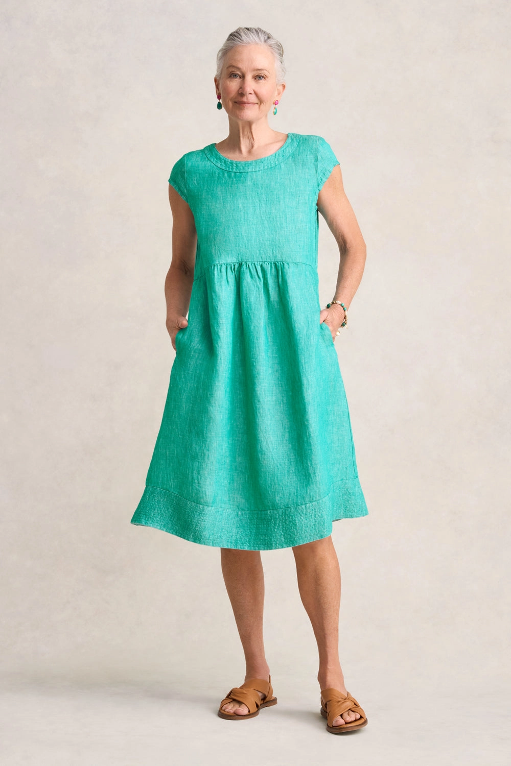 Twill Hemp Linen Shift Dress - Viridian