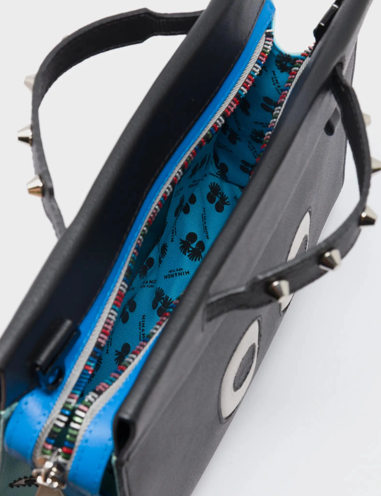 Vali Crossbody Small Black and Water Ballet Blue Leather Bag - All Over Eyes Embroidery