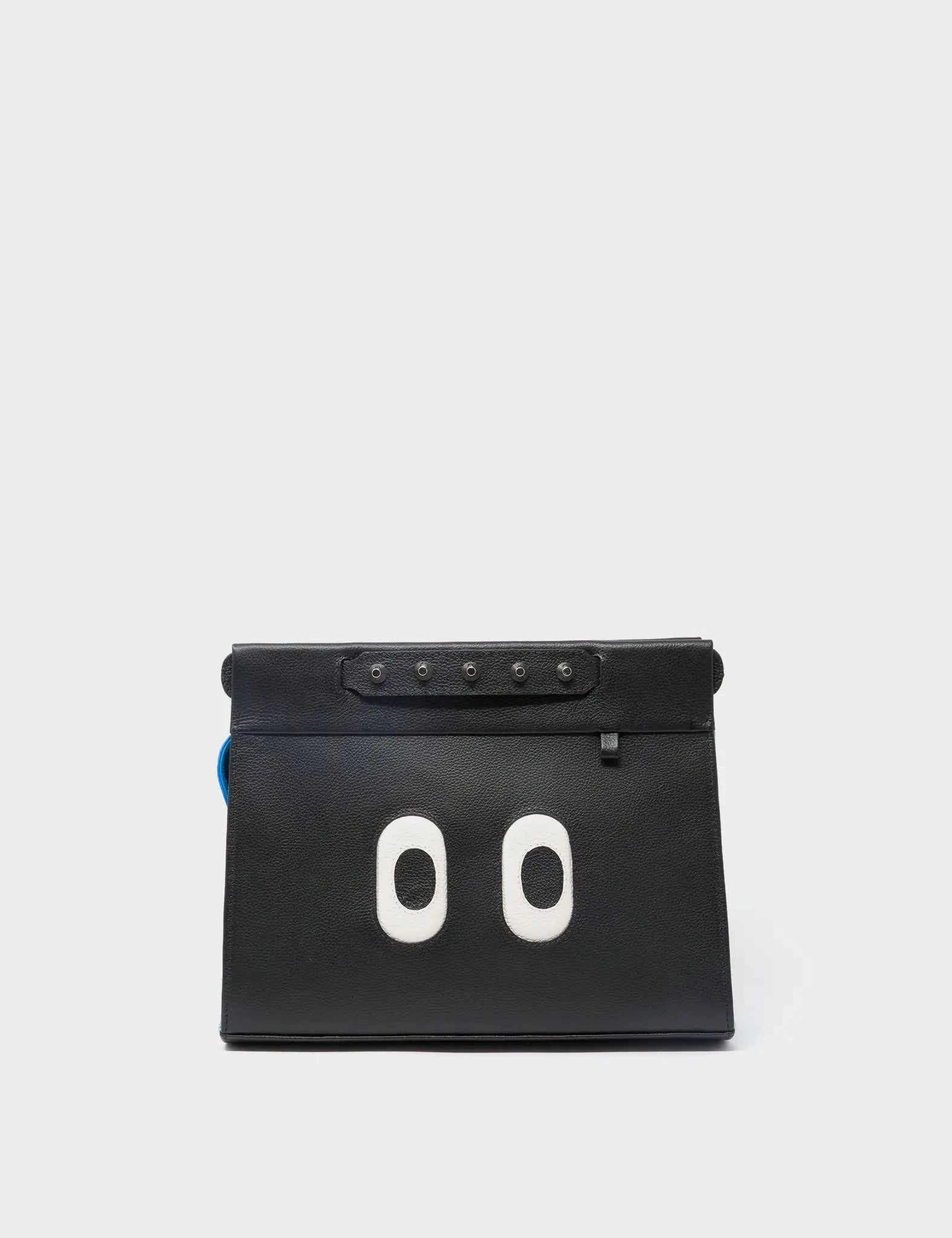 Vali Crossbody Small Black and Water Ballet Blue Leather Bag - All Over Eyes Embroidery