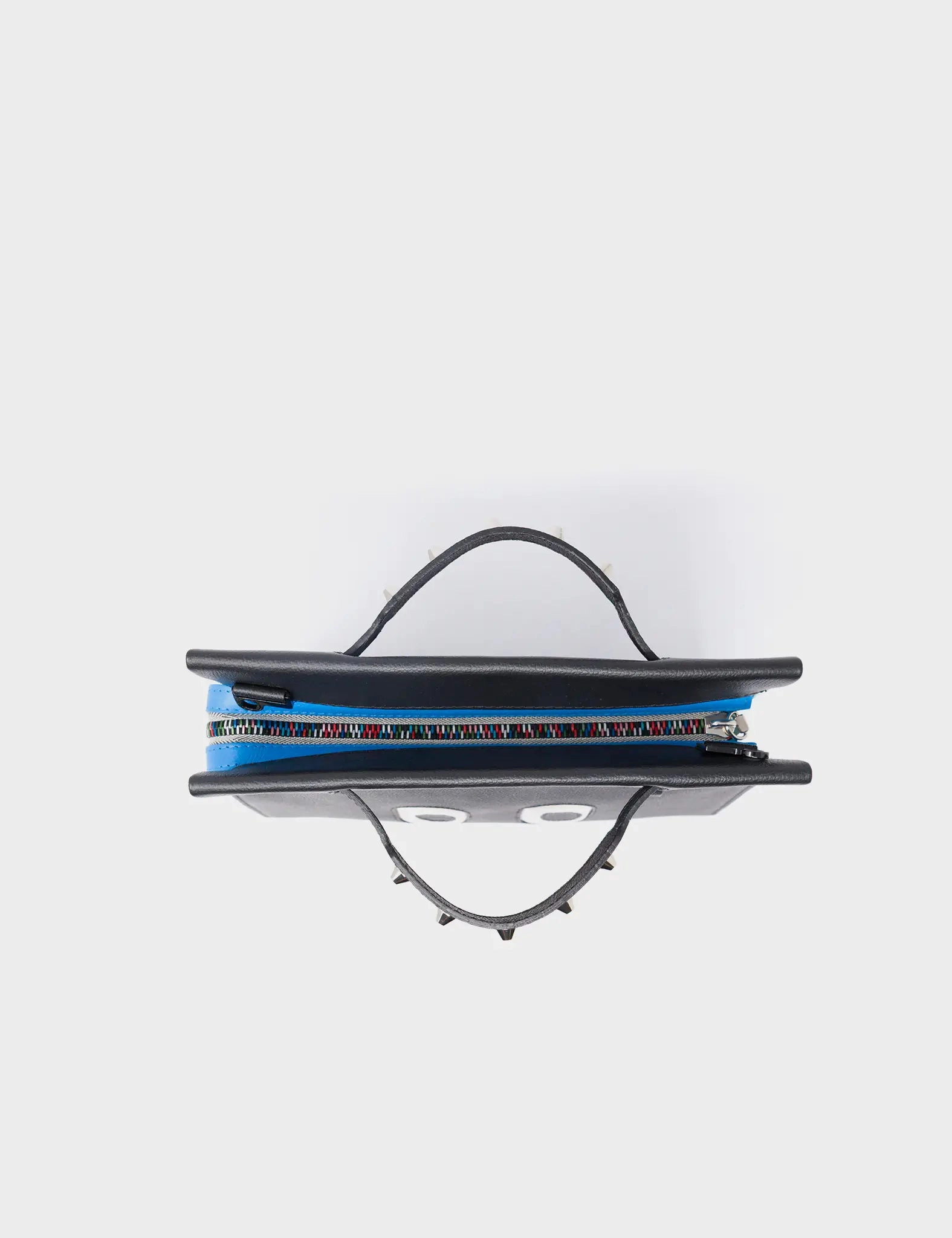 Vali Crossbody Small Black and Water Ballet Blue Leather Bag - All Over Eyes Embroidery