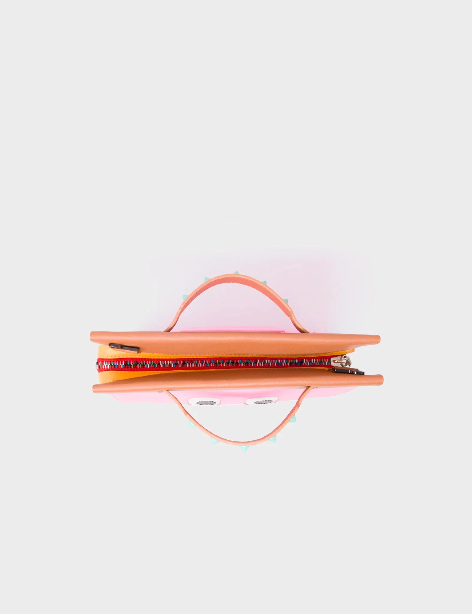 Vali Crossbody Small Caramel and Taffy Pink Leather Bag - All Over Eyes Embroidery