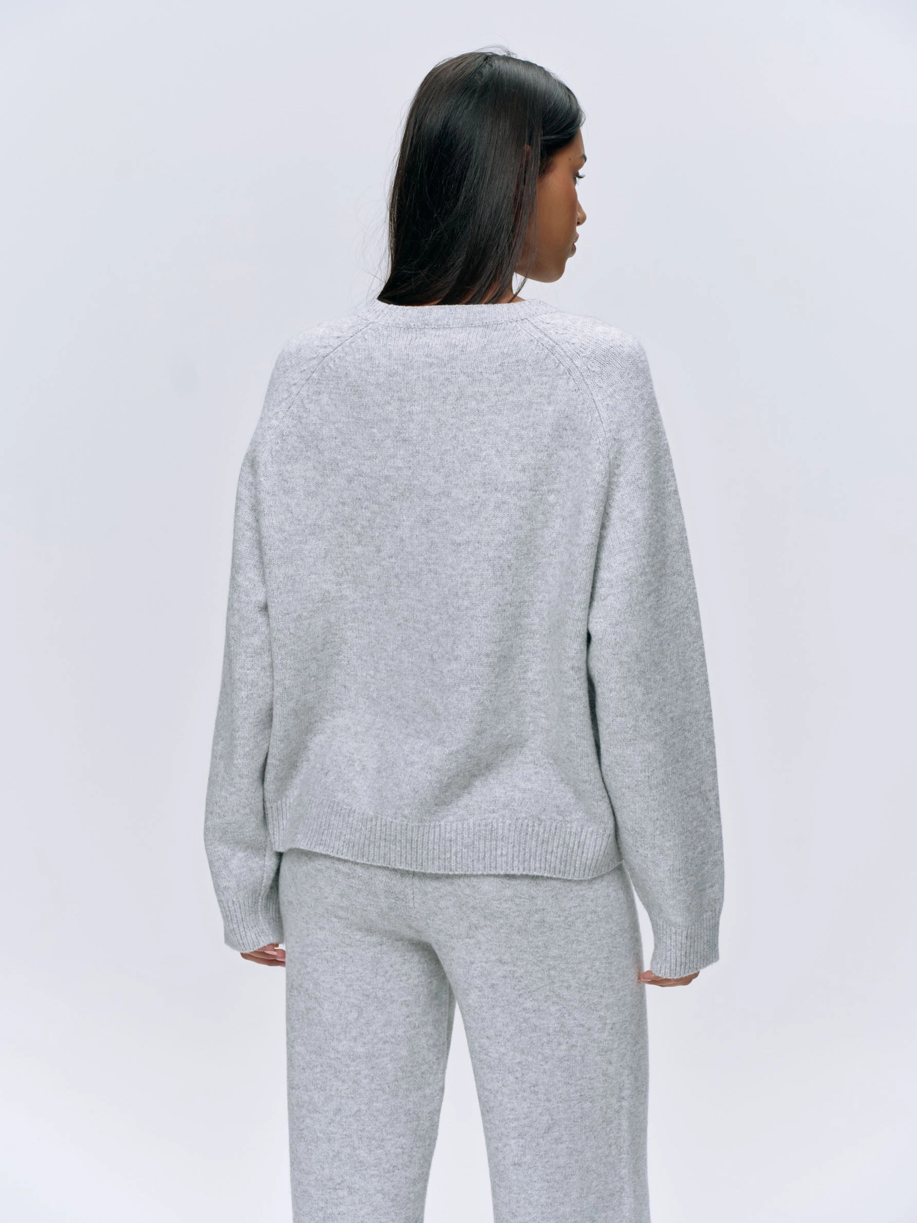 Varsity Oversized Knit Sweatshirt - Light Grey Melange/Navy Blue