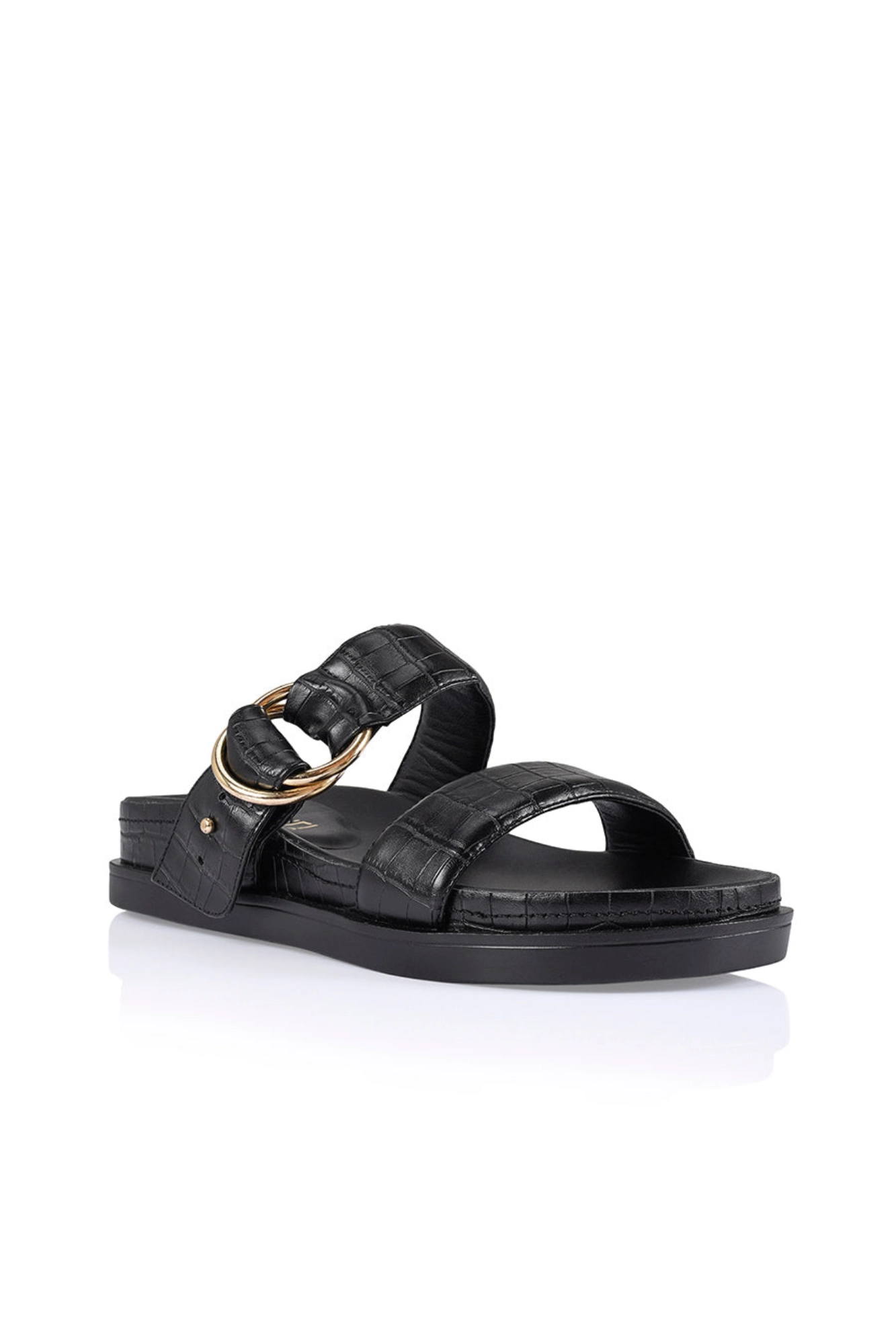Verali Oslo Chunky Slides Black Croc Emboss