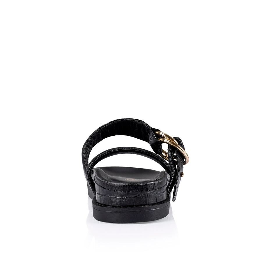 Verali Oslo Chunky Slides Black Croc Emboss