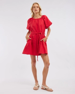 Wren Linen Mini Dress - Red