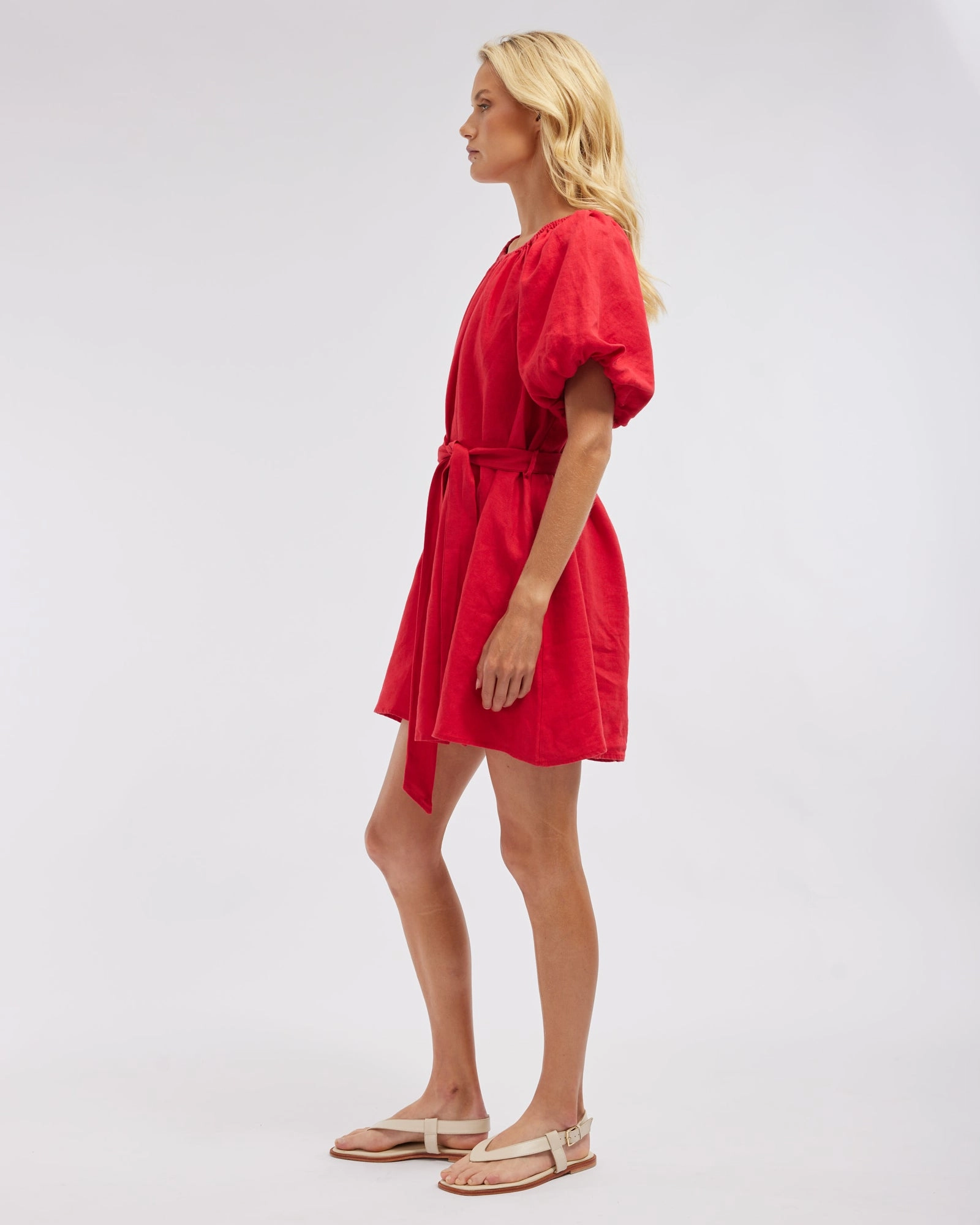 Wren Linen Mini Dress - Red