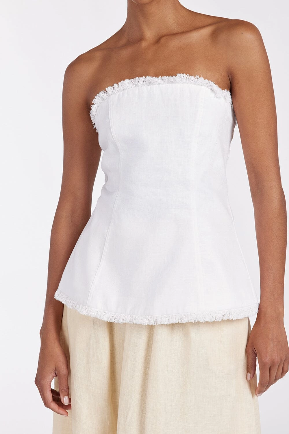 ZAHARA WHITE LINEN STRAPLESS TOP